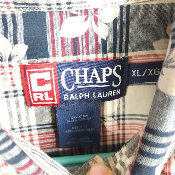 Chaps Ralph Lauren Mens XL Plaid Floral Cotton Button Down Up Front Shirt - Picture 2 of 6